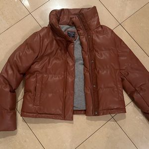 ABERCROMBIE & FITCH brown leather puffer jacket